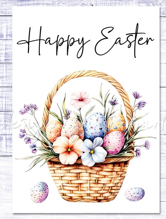 Happy Easter Card - Easter Basket - Easter Printable - 5"x7" - Greeting Card Printable - Watercolor Easter Basket Greeting Card Printable