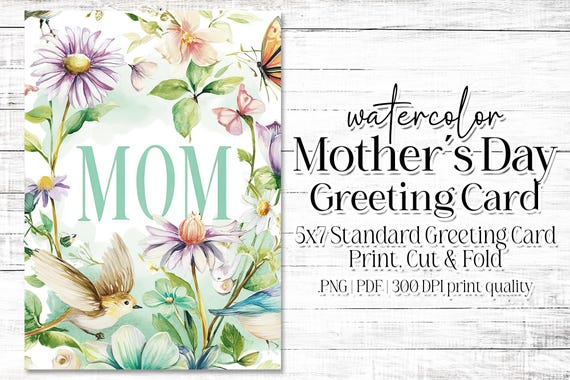 Happy Mother's Day Card - Card for Mom - Mother's Day Printable - 5"x7" - Greeting Card Printable - Watercolor Floral Printable Card