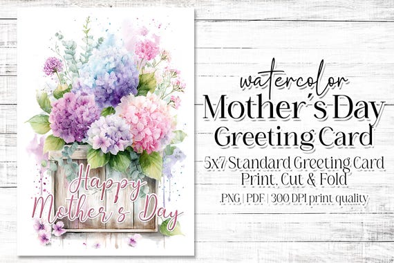Happy Mother's Day Card - Card for Mom - Mother's Day Printable - 5"x7" - Greeting Card Printable - Watercolor Floral Printable Card
