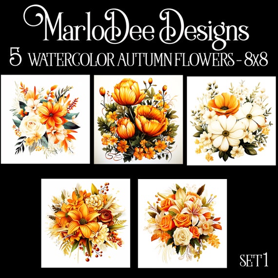 Autumn Flowers Backgrounds, Fall Flowers, Elegant Flowers, Autumn Season, Fall Season, Sublimation, Watercolor Style Backgrounds, 8x8