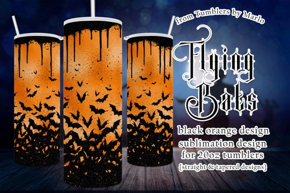Halloween Tumbler - Flying Bats Tumbler - 20 oz Skinny Tumbler Wrap - Halloween Orange Tumbler - Tumbler Sublimation - Bats Tumbler png