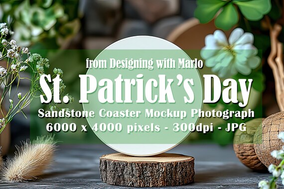 Sandstone Coaster Mockup, St Patrick's Day Mockup, Irish Mockup. St Patrick's Day Coaster, Irish Stock Photo, Coaster Photograph, p1
