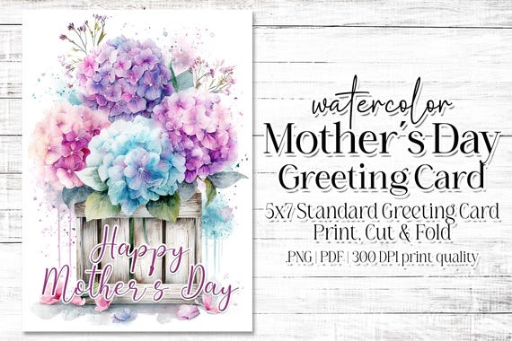 Happy Mother's Day Card - Card for Mom - Mother's Day Printable - 5"x7" - Greeting Card Printable - Watercolor Floral Printable Card