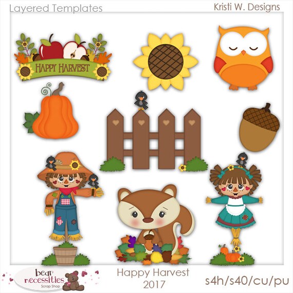 Happy Harvest Layered Templates | Country Template | Farm Template | Fall Season Templates | Autumn Templates | Owl | Fox | Kristi W Designs