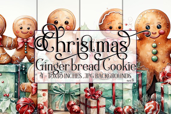 Christmas Gingerbread Cookie Watercolor 15x15 Backgrounds, Christmas Cookie, Cookies, Gingerbread man, Sublimation Gingerbread, Holiday