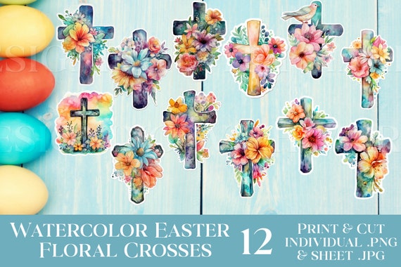 Easter Stickers Printable - Easter PNG Cross Stickers - Easter Planner Stickers - Christian Stickers - Easter Christian Stickers