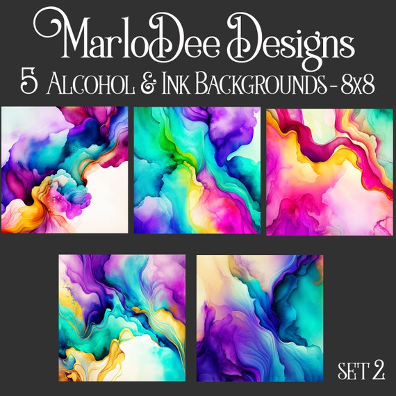 Alcohol & Ink Backgrounds, Colorful, Marble, Alcohol Ink Textures, Sublimation, Watercolor Style Backgrounds, 8x8, Card Topper - set2
