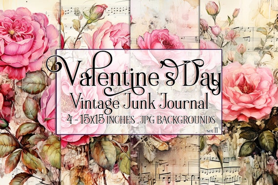 Valentine's Day, Romantic Valentine, Junk Journal Valentine, Valentine Background, Flowers, Valentine Paper, 15x15 Vintage Floral Background