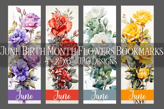 June Bookmark, Roses Printable Bookmark, Summer Bookmark, Printable, Floral Bookmark, Sublimation, Gemini Birthday Gift Idea
