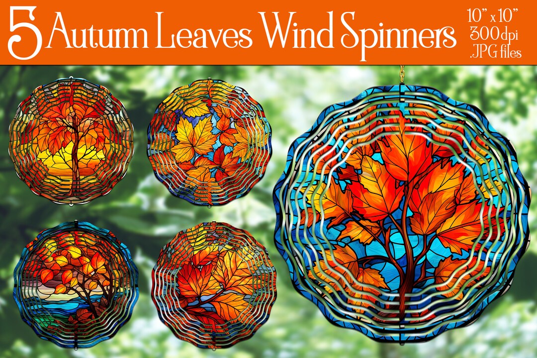 Autumn Leaves Wind Spinner | Stained Glass | Fall Leaves Wind Spinner ...