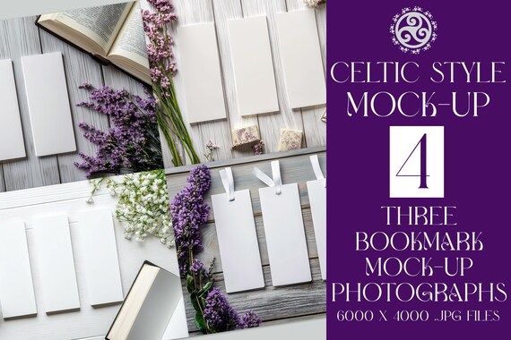 3 Bookmark Mockup, 4 Celtic Mock-Up Photos, Wiccan Mockups, Irish Mockups, Celtic Stock Photos, Flowers, Crystals, Book, Bookmark, Top View