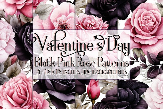 Valentine's Day, Romantic Valentine, Valentine Roses, Valentine Patterns, Flowers, Seamless Patterns, Black Roses, Pink Roses, Rose Pattern