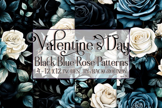 Valentine's Day, Romantic Valentine, Valentine Roses, Valentine Patterns, Flowers, Seamless Patterns, Black Roses, Blue Roses, Rose Pattern