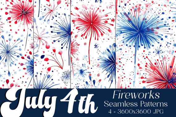 July 4th Seamless Patterns, July 4th Patterns, Fireworks Patterns, July 4th Fireworks, 4th of July Fireworks, Fireworks Seamless Patterns