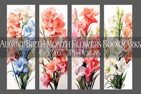 August Bookmark, Floral Printable Bookmark, Gladiolus Bookmark, Spring Bookmark, Printable, JPG Bookmark, Sublimation, August Birthday