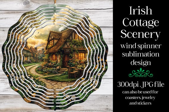St Patrick's Day Wind Spinner | Irish Cottage Spinner |Sublimation St Patrick's Day | Irish Wind Spinner | Sublimation Wind Spinner | w2
