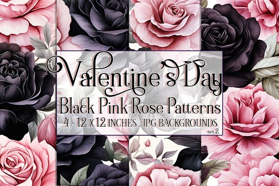 Valentine's Day, Romantic Valentine, Valentine Roses, Valentine Patterns, Flowers, Seamless Patterns, Black Roses, Pink Roses, Rose Pattern
