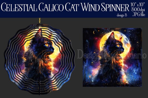 Celestial Calico Cat Wind Spinner Sublimation | Calico Cat Wind Spinner | Digital Design Wind Spinner | Sublimation Wind Spinner