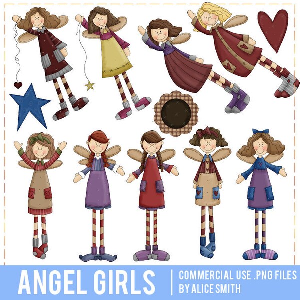 Commercial Use Country Angel Girls Clip Art Graphics by Alice Smith