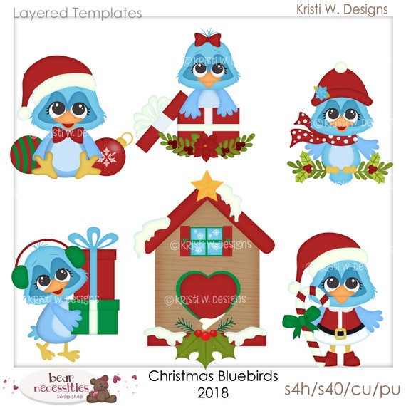 Christmas Blue Birds Layered Templates by Kristi W Designs