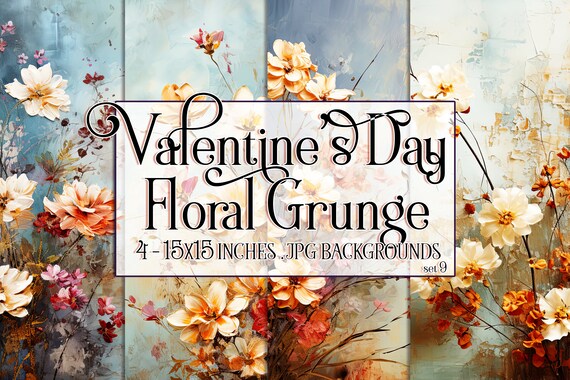 Valentine's Day, Romantic Valentine, Grunge Valentine, Valentine Background, Flowers, Valentine Paper, 15x15 Floral Scrapbook Background