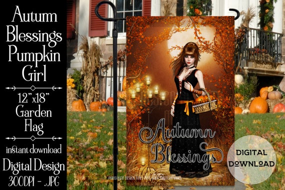Autumn Garden Flag - Pumpkin Girl - 12'x18" - Autumn Blessings Garden Flag Sublimation Design