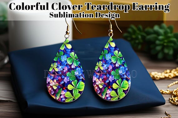 Shamrock Watercolor Teardrop Earring Digital Design, Celtic Earring, Irish Earring Teardrop Sublimation Design, St Patrick's Day - e5