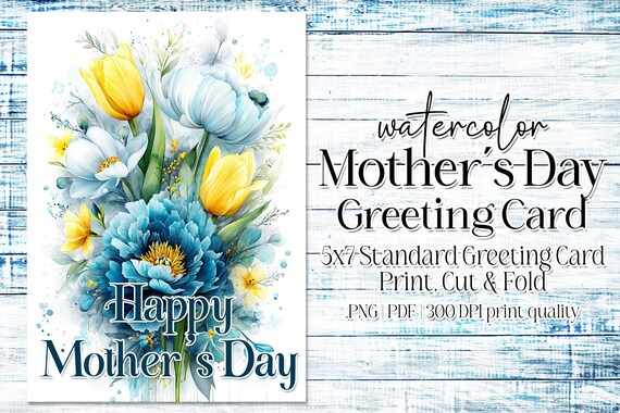 Happy Mother's Day Card - Card for Mom - Mother's Day Printable - 5"x7" - Greeting Card Printable - Watercolor Floral Card Printable, c2