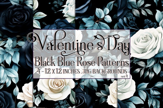 Valentine's Day, Romantic Valentine, Valentine Roses, Valentine Patterns, Flowers, Seamless Patterns, Black Roses, Blue Roses, Rose Pattern