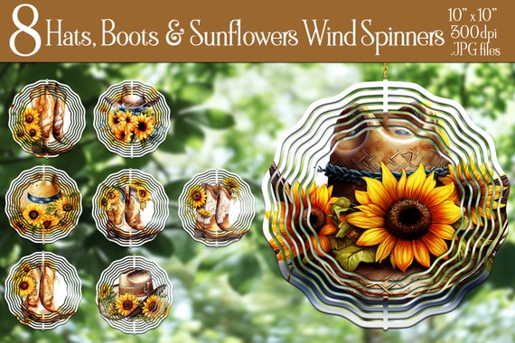 Country Sunflowers Wind Spinner Sublimation | Boots and Flowers Wind Spinner | Cowgirl Wind Spinner | Sublimation Wind Spinners | Western