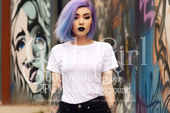 Goth Mockup | Goth Girl Mockup | AI Stock Photo Mockup | Gothic Mockup | T-Shirt Mockup | Female Mockup | Woman Mockup | Clothing Mockup