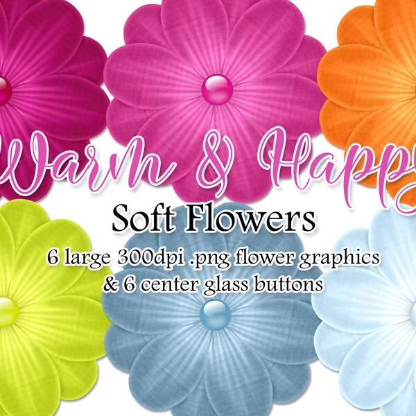 Soft Flower Graphics | Warm & Happy Color Palette | Tropical Flowers | Pink Flower | Bright Flowers | Glass Button