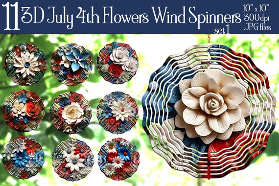 July 4th Wind Spinner Sublimation | 3D Flowers Wind Spinner | 3D July 4th Wind Spinner | Sublimation Wind Spinner | Wind Spinner Designs