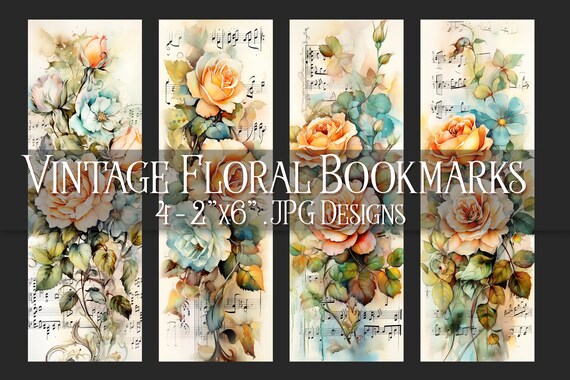 Vintage Floral Printable Bookmark, Floral Bookmark, Flower Bookmark, Printable Bookmark, JPG Bookmark, Sublimation, Print Your Own Bookmark