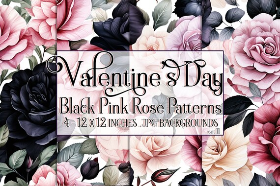 Valentine's Day, Romantic Valentine, Valentine Roses, Valentine Patterns, Flowers, Seamless Patterns, Black Roses, Pink Roses, Rose Pattern