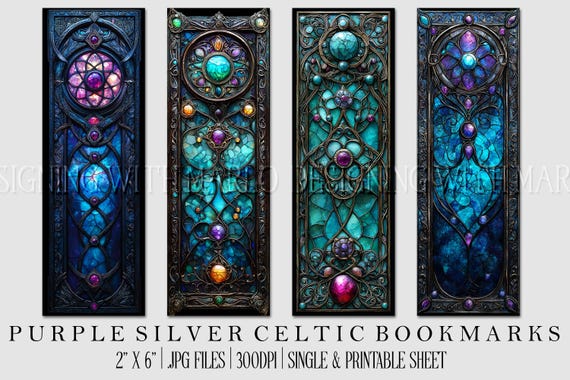 Irish Celtic Printable Bookmark, Irish Bookmark, Celtic Bookmark, Printable, JPG Bookmark, St Patrick's Day, Fantasy Bookmark, Purple Silver