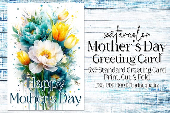 Happy Mother's Day Card - Card for Mom - Mother's Day Printable - 5"x7" - Greeting Card Printable - Watercolor Floral Printable Card