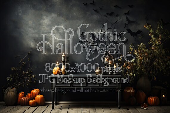 Gothic Halloween Background, Mockup, Halloween Mock-Up, Product Background Mockup, Stock Mock Up, JPG, Pumpkins, Bats, Black Background