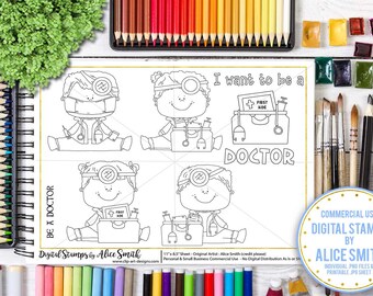 Be A Doctor (When I Grow Up) - Digital Stamps by Alice Smith - Doctor Line Art - Doctor Digital Stamp - Baby Digital Stamp - Color My Own