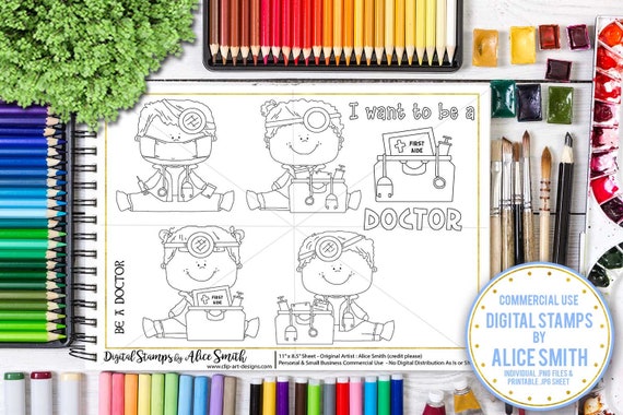 Be A Doctor (When I Grow Up) - Digital Stamps by Alice Smith - Doctor Line Art - Doctor Digital Stamp - Baby Digital Stamp - Color My Own