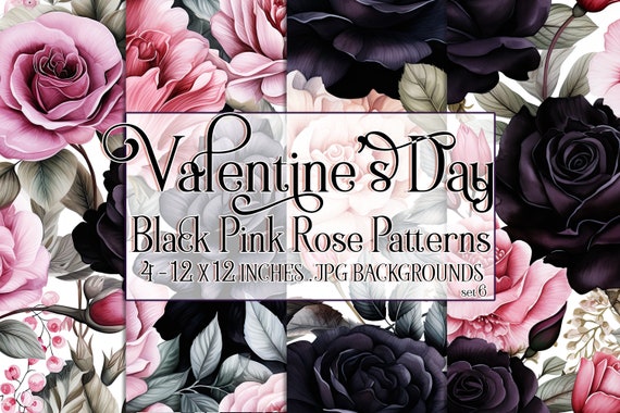 Valentine's Day, Romantic Valentine, Valentine Roses, Valentine Patterns, Flowers, Seamless Patterns, Black Roses, Pink Roses, Rose Pattern