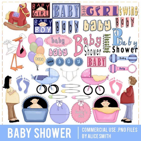 Baby Shower Clipart from Alice Smith, Baby, Babies, Sublimation Baby, Diaper Pin, Baby Bottle, It's a Girl, It's a Boy, Expecting Mom, Stork