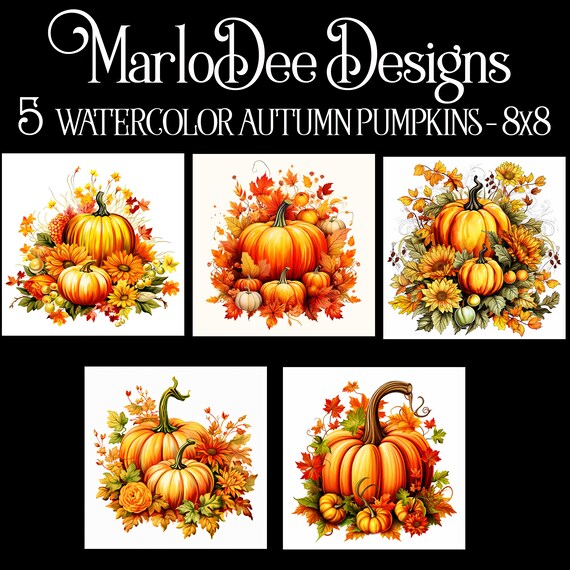 Autumn Pumpkins Backgrounds, Autumn Season, Fall Season, Sublimation Pumpkins, Watercolor Style Backgrounds, 8x8, Card Topper - set 1