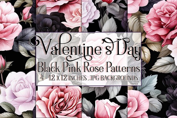 Valentine's Day, Romantic Valentine, Valentine Roses, Valentine Patterns, Flowers, Seamless Patterns, Black Roses, Pink Roses, Rose Pattern