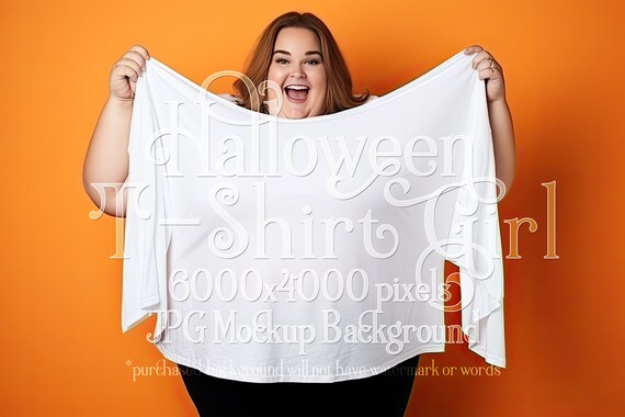 Halloween Mockup | White T-Shirt Mockup | Stock Photo | Gothic Mockup | T-Shirt Mockup | Female Mockup | Woman Mockup | Plus Size Mockup