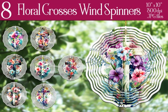 Christian Cross Wind Spinner Sublimation | Floral Cross Wind Spinner | Cross Wind Spinner | Sublimation Wind Spinner | Christian Wind Spinne