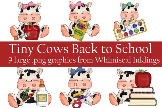 Tiny Cows - Back to School - Whimsical Inklings Clip Art - Cow Graphics - Cow Clipart - School Graphics - Teacher - Cheryl Seslar