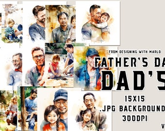 Collection of Dads Watercolor 15x15 Backgrounds, Watercolor Papers, Watercolor Backgrounds, Scrapbook Papers, Father's Day Papers, vol 2