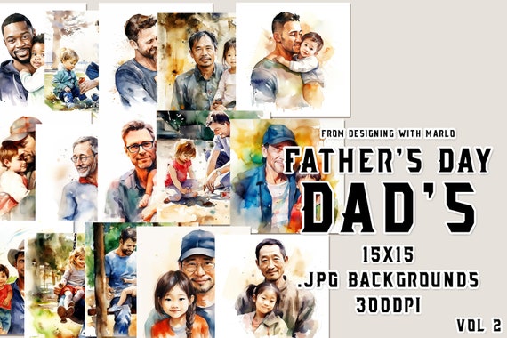 Collection of Dads Watercolor 15x15 Backgrounds, Watercolor Papers, Watercolor Backgrounds, Scrapbook Papers, Father's Day Papers, vol 2