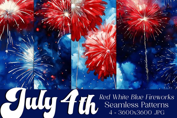July 4th Seamless Patterns, July 4th Patterns, Fireworks Patterns, July 4th Fireworks, 4th of July Fireworks, Fireworks Seamless Patterns n1
